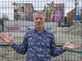 Alex Boston, a Fellow at the Centre for Dialogue and executive director of renewable cities at Simon Fraser University, at the future site of the Mount Pleasant subway station in Vancouver on May 6.