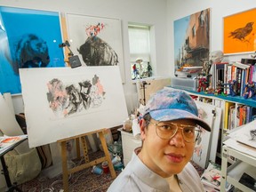 Artist Nicholas Tay at his home in Vancouver on May 10. Tay's work is featured in the exhibition Amateur Cartography at the Massy Books Gallery in Chinatown.