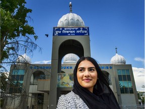 Roman Bhangoo in front of Dukh Nivaran Sahib Gurdwara in Surrey, BC, May 20, 2021. Bhangoo is a Program Coordinator with the Fraser Health Authority's South Asian Health Institute.