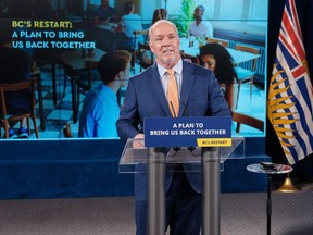 Premier John Horgan announces B.C.'s restart plan on May 25, 2021.