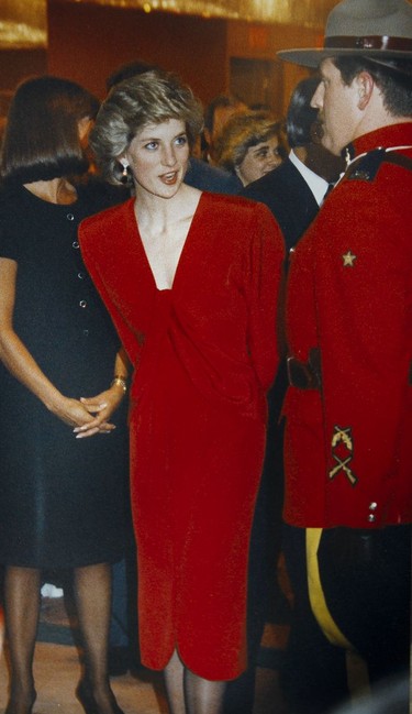 Princess Diana stops to chat with a Mountie inside of the Pan Pacific Hotel during the opening festivities of Expo 86 in Vancouver,  B.C. on  May 1,  1986.