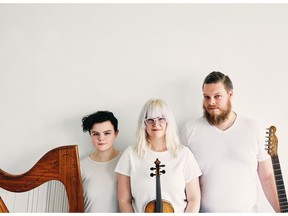 Aerialists is a Juno-nominated prog-folk quintet featuring (from left) harpist Màiri Chaimbeul, fiddler Elise Boeur and guitarist Adam Iredale-Gray.