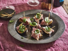 Serve Barbara Scott-Goodman’s ham-wrapped, basil-topped figs with Prosecco.