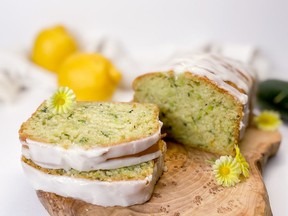 Zucchini olive oil loaf with crunchy lemon glaze.