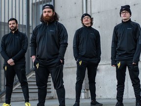 Carcosa is a Vancouver-based death metal band featuring, from left, guitarist Andrew Baena, vocalist Johnny Ciardullo, drummer Travis Regnier and guitarist Cooper Legace. The band has been amassing millions of TikTok views with its extreme rock versions of dad jokes and tongue-twisters.