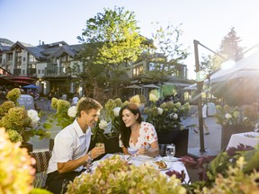 Visiting Whistler in the summer comes with many perks, like dining al-fresco in the Village. TOURISM WHISTLER/JUSTA JESKOVA