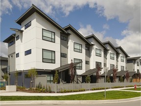 Barnett Dembek Architects designed a striking sloped roof to create a distinctive look for the Veza development in South Surrey.