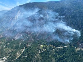 The George Road wildfire near Lytton, pictured from the air earlier this week.