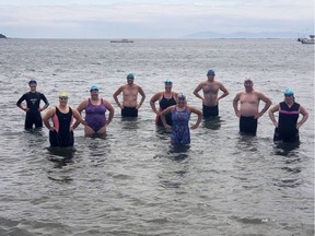 Susan Simmons and the Spirit Orcas in 2020. The group is planning four 15-kilometre swims this summer, beginning with today's Jordan River-Muir Creek leg.