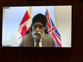 Minister of National Defence Harjit Sajjan is seen during a virtual question period in the House of Commons on June 22, 2021.