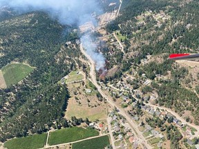 Aerial view of the McCall Creek wildfire four kilometres southwest of Peachland, B.C.