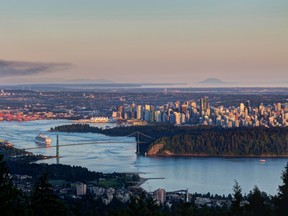 Greater Vancouver at sunset, view from Cypress Mountain Vancouver Outlook, West Vancouver, BC, Canada.