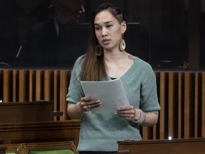 NDP MP Mumilaaq Qaqqaq rises in the House of Commons, in Ottawa, May 13, 2021.