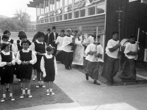 Undated photo of a religious procession at Marieval Indian Residential School.