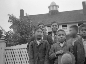 Students at Kamloops Indian Residential School, likely in a pre-1920s photo.