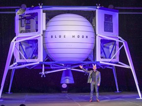 Jeff Bezos, the founder of Amazon and Blue Origin, introduces Blue Origin's lunar lander in May 2019.