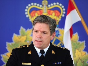 Dwayne McDonald, seen here on May 10, 2021 speaking to media about gang violence in the Lower Mainland, will assume the role of commanding officer for RCMP E Division on July 1.