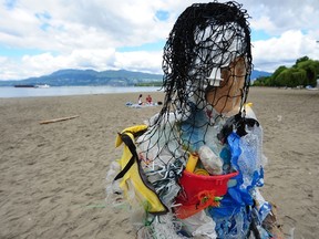 Sculptures made entirely from plastics collected during the Great Canadian Shoreline Cleanup at Kits Beach in Vancouver earlier this week.