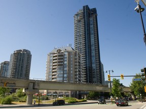 A residence in the tallest apartment tower pictured, at 188 Pinetree Way in Coquitlam, is the subject of a civil forfeiture statement of claim made against the estate of the late Adil Shafiq Janmohamed.