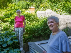 Amica residents Elizabeth Davis and Marie Heskin are delighted with the addition of a bee house in the residential garden. ‘All the girls were talking about it when the beekeeper came,’ says Heskin.