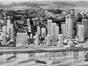 Proposed Project 200 office and residential towers along the Gastown waterfront, 1966. Note the waterfront freeway.