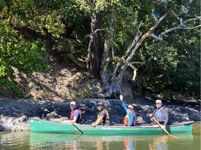 Submitted photo of a team-building paddle excursion around the Songhees and Esquimalt territories. From left: Dexter Robson, Sammy Kent, Ash Morris and Craig Candler.
