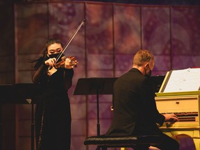 Baroque violinist Chloe Kim, shown here with Alexander Weimann, wowed audiences at Early Music Vancouver's Bach Festival.