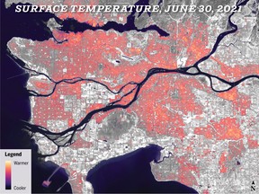 Surface temperature on June 230, 2021 as captured by NASA’s Landsat 8 satellite.