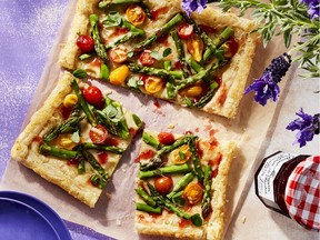 Asparagus, gruyere and strawberry tart create by Christine Tizzard for Bonne Maman.