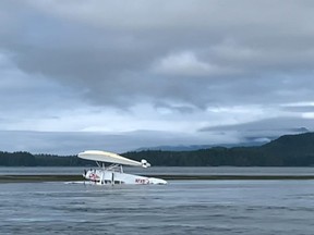 A float plane flipped after hitting a sandbar during takeoff near Tofino on Monday, July 26, 2021. VIA CHEK NEWS