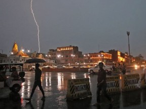 A lightning strike captured in Jaipur on Sunday was one of many to kill dozens of Indians.