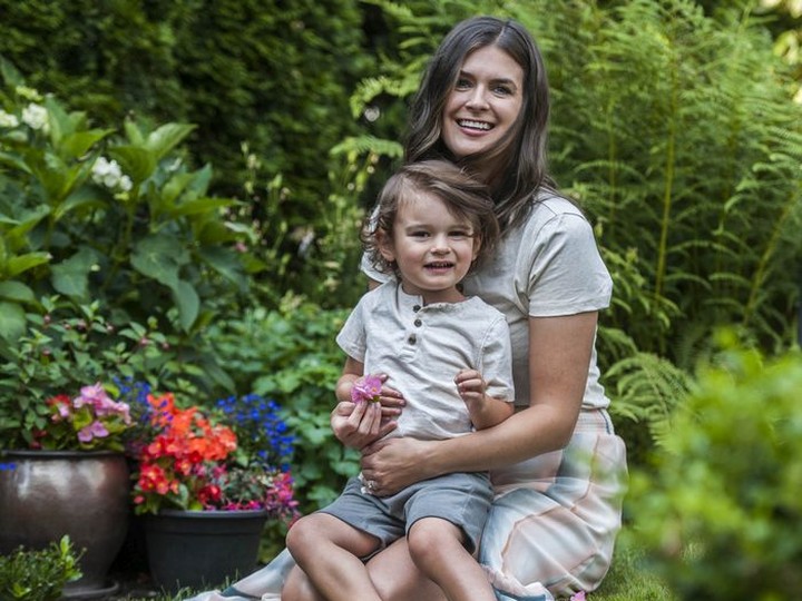  Kim Forrester and her son Benjamin Forrester at their home in Surrey. Forrester is working on a project featuring pregnancies during the COVID-19 pandemic.