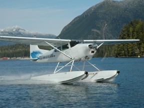 A float-equipped Cessna A185F from Atleo River Air Service "nosed over in shallow water" during take off from Tofino July 26.