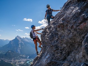 The Via Ferrata tour at Mt. Norquay provides amazing views of Banff and Rundle Mountain, and a good challenge to your physical and mental shape.