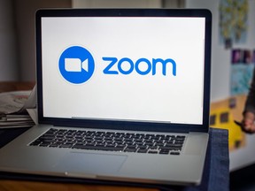 The Zoom Video Communications Inc. logo on a laptop computer arranged in Dobbs Ferry, New York, U.S., on Saturday, May 29, 2021.