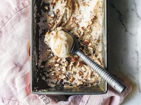 Anisha Patel and Jennifer Tyler Lee’s No-Churn Banana Ice Cream with Chocolate and Salted Caramel relies on the natural sweetness of fruit for its rich flavour.