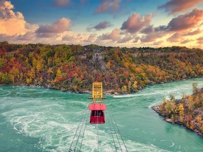 The Whirlpool Aero Car, a antique cable car suspended 60 meters above the Niagara River is a thrilling Niagara Falls attraction.