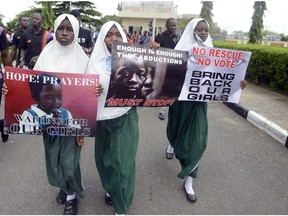 A 2014 rally calling for the release of missing Chibok school girls at the state government house, in Lagos, Nigeria, on May 5, 2014.