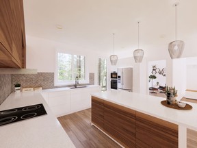 Rendering of a kitchen interior in a home at the Summerside development on British Columbia’s Salt Spring Island.