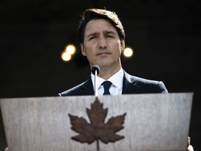 Prime Minister Justin Trudeau speaks at a news conference at Rideau Hall in Ottawa after meeting with Gov. Gen. Mary Simon Sunday to ask her to dissolve Parliament, triggering an election. For more federal election coverage, please turn to page A5.