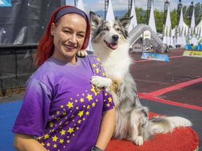 Jennifer Fraser from just outside Calgary was getting ready Aug. 28 to do a SuperDogs show with Daiquiri, an Australian shepherd who holds 12 Guinness World Records.