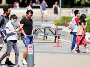 People on UBC's main campus in Vancouver on Thursday.