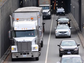 File photo of vehicles in the Massey Tunnel.