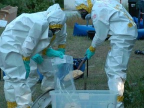 Mounties dismantle a clandestine drug lab in the 800-block of Silver Star Road near Vernon on March 31, 2017. Justice Sheri Ann Donegan found Jason Martin Lukacs, a 38-year-old father of two, guilty of producing the illicit substances in his rural rental home.