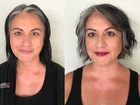 Nadia Albano gives 44-year-old Pamela Stadius a sophisticated new look. On the left is Stadius before her makeover, on the right is her after.