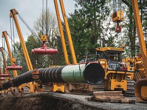 TMX Trans Mountain pipeline expansion project construction in May 2021 in the Fraser Valley near Popkum, B.C.