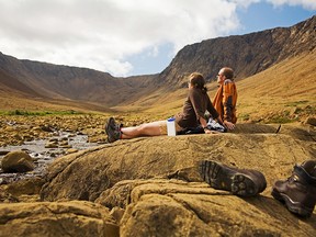 Hiking in Tablelands at Winterhouse Brook.