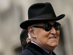 Roger Stone arrives at a courthouse in Washington, D.C., Feb. 2020