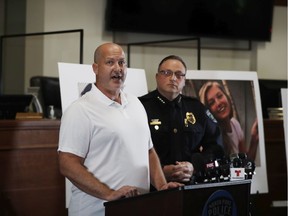 Joe Petito (L) pleads for help during a news conference to help find his missing daughter Gabby Petito on September 16, 2021 in North Port, Florida.