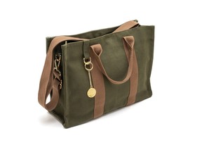 The Brooklyn Satchel in Khaki from the Leah Yard Designs x Unimpressed Screen Printing Series collection.